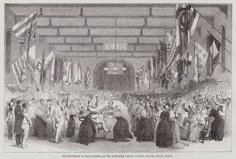 Entretenimiento para los pacientes, en el Asilo de Lunáticos del Condado de Middlesex, Colney Hatch de English School