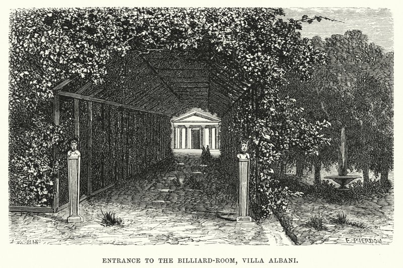 Entrada a la Sala de Billar, Villa Albani (grabado) de English School