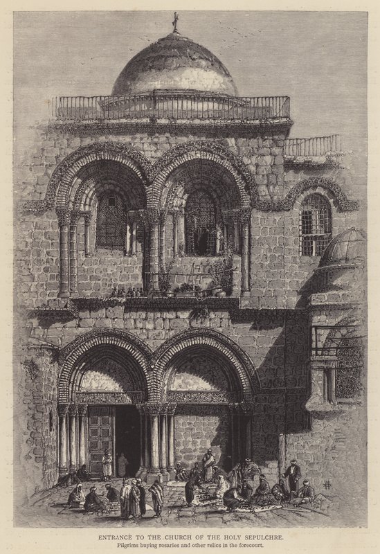 Entrada a la Iglesia del Santo Sepulcro (grabado) de English School