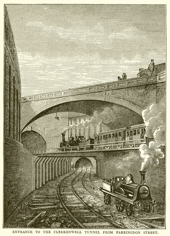 Entrada al túnel de Clerkenwell desde Farringdon Street de English School