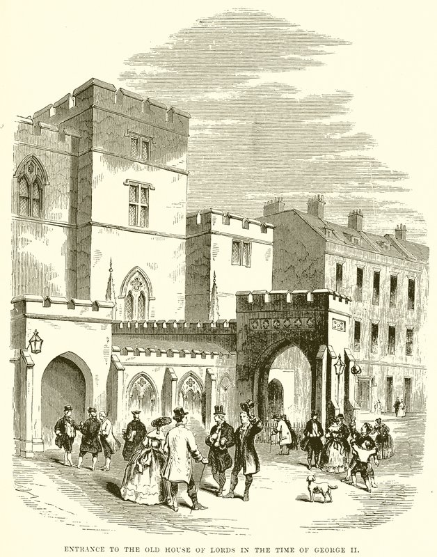 Entrada a la antigua Cámara de los Lores en la época de Jorge II de English School