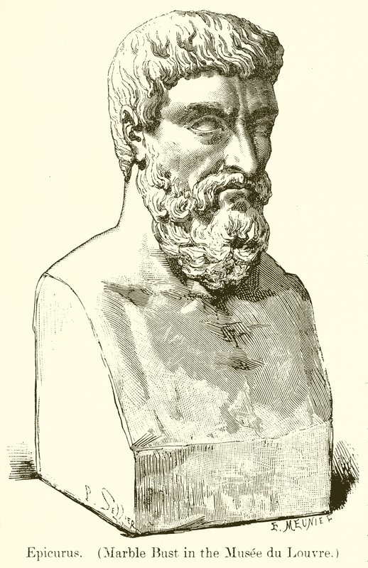 Epicuro. (Busto de mármol en el Museo del Louvre) (grabado) de English School