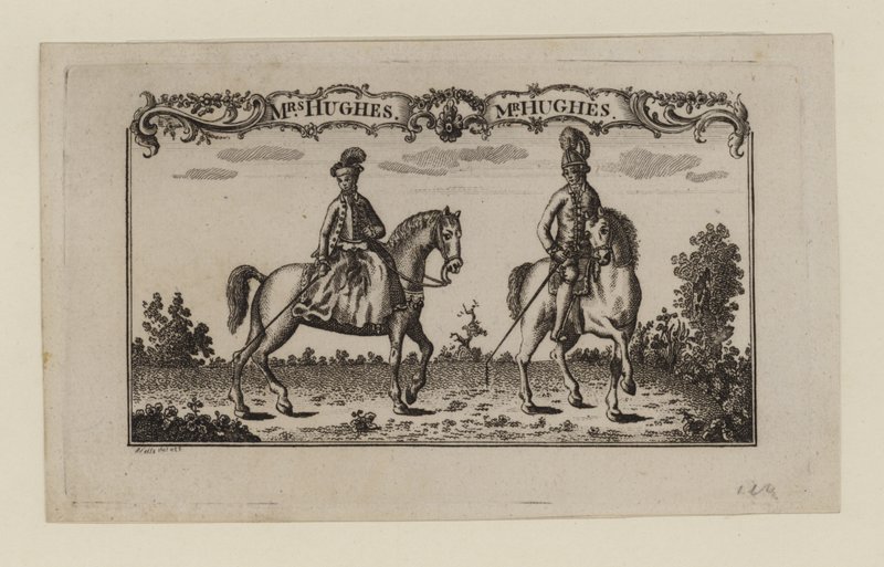 Entretenedores ecuestres, Sra. Hughes y Sr. Hughes, tarjeta comercial de English School