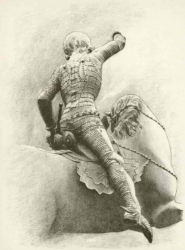 Figura ecuestre en Praga, Bohemia (grabado) de English School