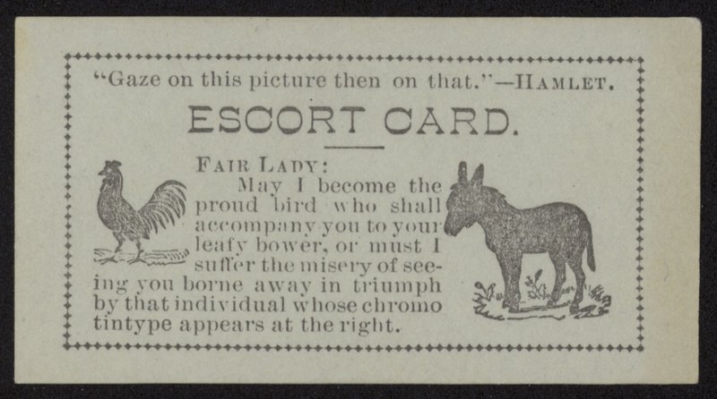 Tarjeta de escolta con imágenes de un pollo y un burro de English School