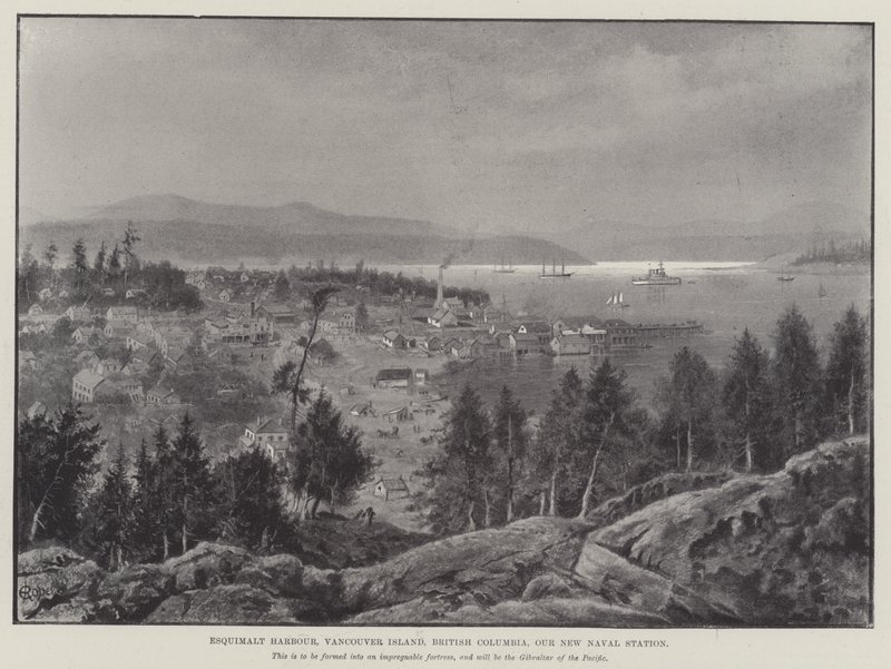 Puerto de Esquimalt, Isla de Vancouver, Columbia Británica, Nuestra Nueva Estación Naval (grabado) de English School