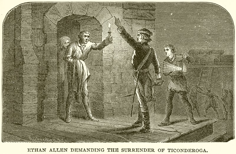 Ethan Allen exigiendo la rendición de Ticonderoga de English School