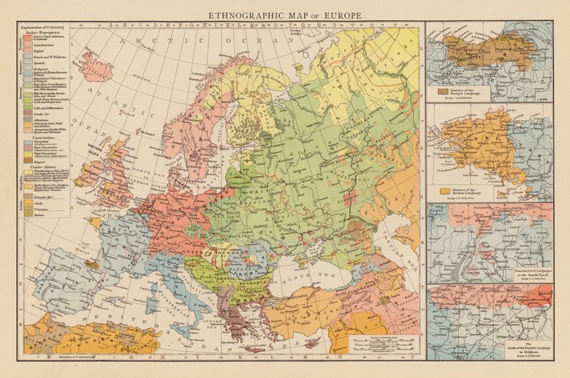 Mapa etnográfico de Europa (litografía en color) de English School