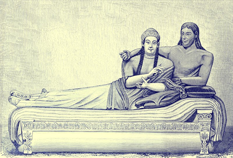 Tumba etrusca, ilustración de la Historia de Roma de Victor Duruy, publicada en 1884 de English School