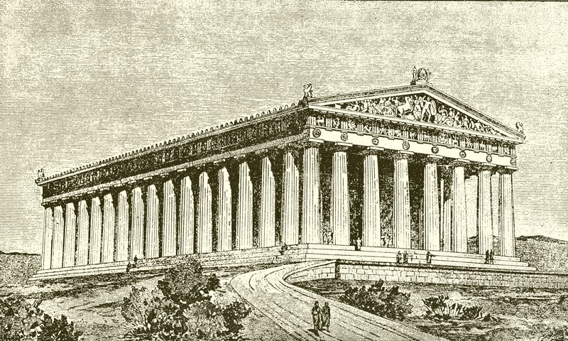 Exterior del Partenón en Atenas en la época de sus constructores de English School