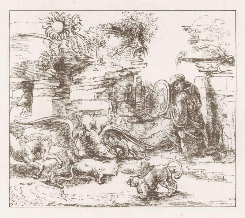 Facsímil de un estudio de Leonardo da Vinci de English School
