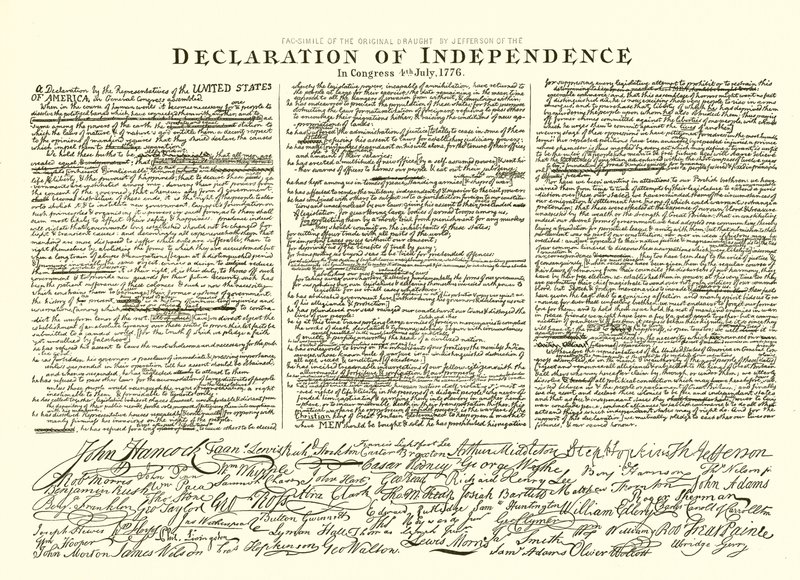 Facsímil del Borrador Original de Thomas Jefferson de la Declaración de Independencia en el Congreso, 4 de julio de 1776 de English School