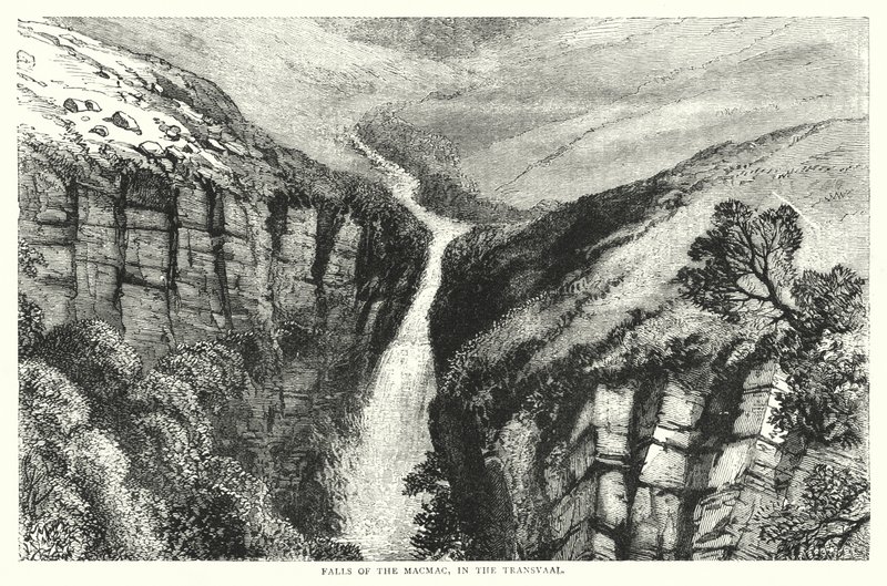 Cataratas del Macmac, en el Transvaal (grabado) de English School
