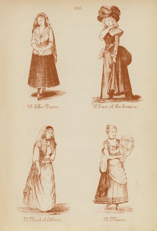 Disfraces: Effie Deane, Vestido del Imperio, Doncella de Atenas, Música (litografía) de English School