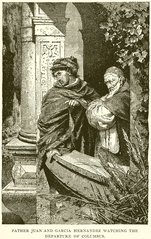 Padre Juan y García Hernández observando la partida de Colón de English School