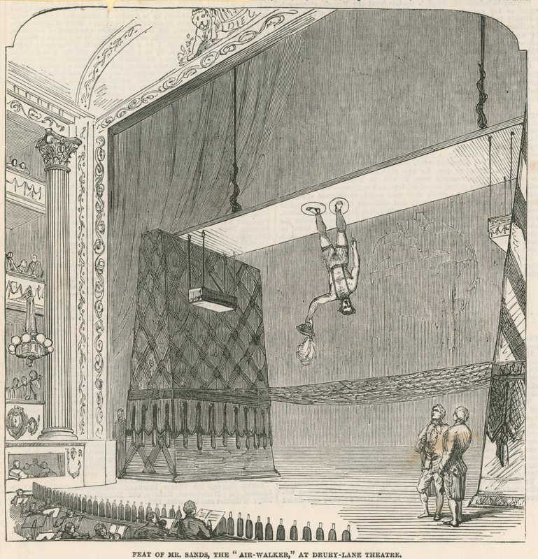 Hazaña del Sr. Sands, el Caminante Aéreo, en el Teatro Drury Lane, Londres de English School