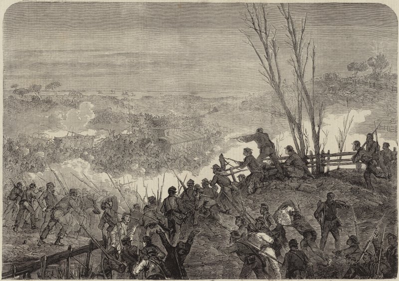 Tropas federales atacando un convoy de suministros confederados de English School