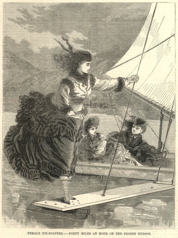 Patinadoras femeninas; cuarenta millas por hora en el Hudson congelado de English School