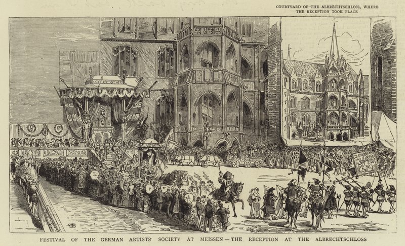 Festival de la Sociedad de Artistas Alemanes en Meissen, la recepción en el Albrechtschloss (grabado) de English School