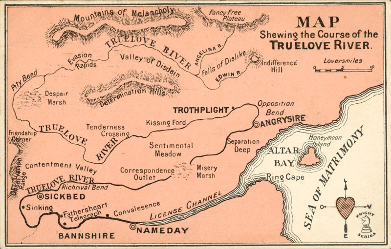Mapa ficticio trazando el curso del río TrueLove de English School