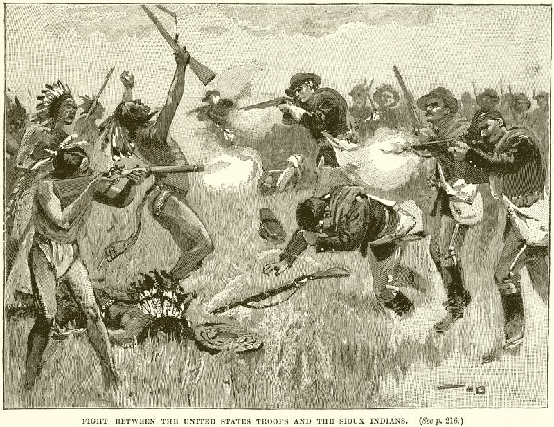 Lucha entre las tropas de los Estados Unidos y los indios Sioux de English School