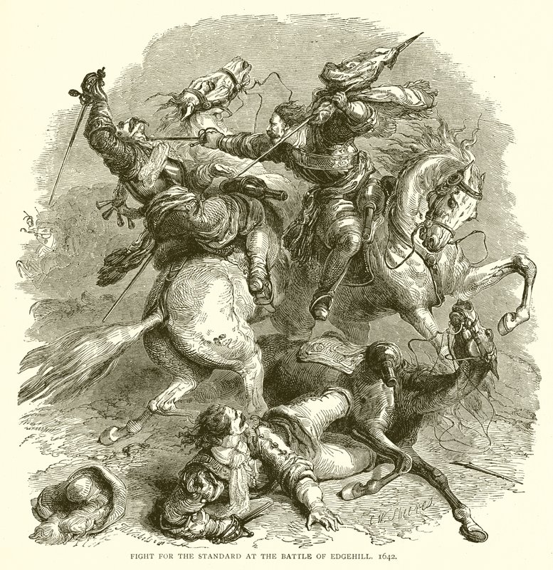 Lucha por el Estandarte en la Batalla de Edgehill, 1642 de English School
