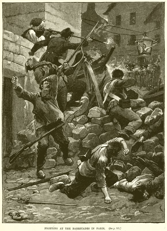 Luchas en las barricadas en París de English School