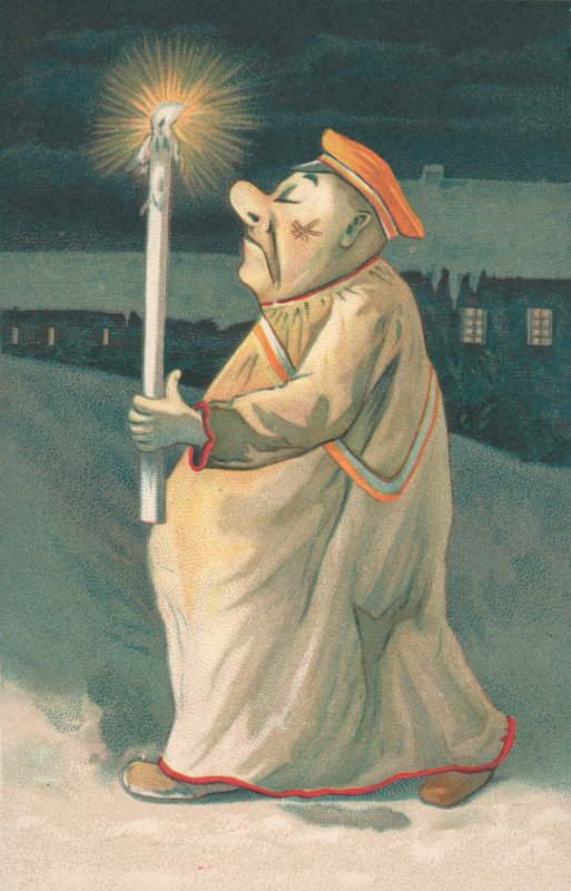 Figura de un hombre sosteniendo una vela alta de English School
