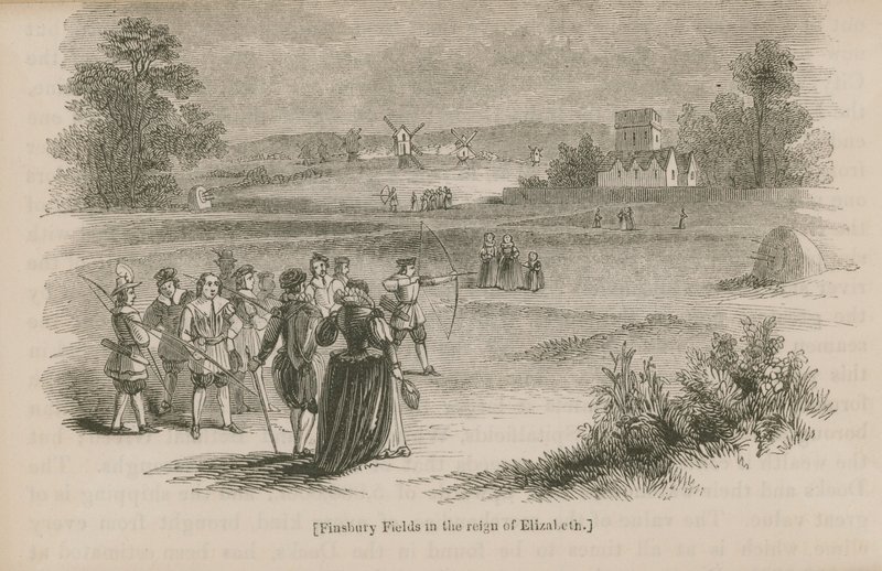 Finsbury Fields en el reinado de la Reina Isabel I de English School