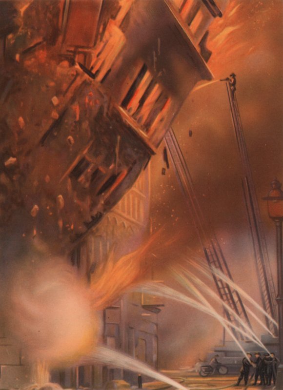 Bomberos combatiendo un incendio durante el Blitz en Londres, Segunda Guerra Mundial de English School