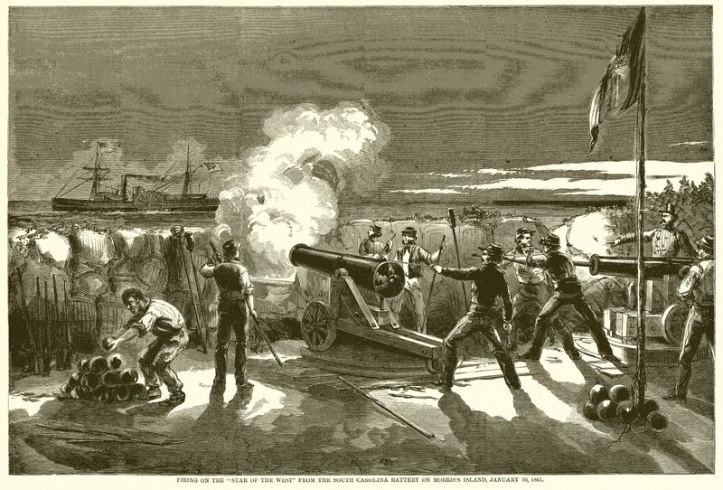 Disparos al Star of the West desde la Batería de Carolina del Sur en la Isla Morriss, 10 de enero de 1861 de English School