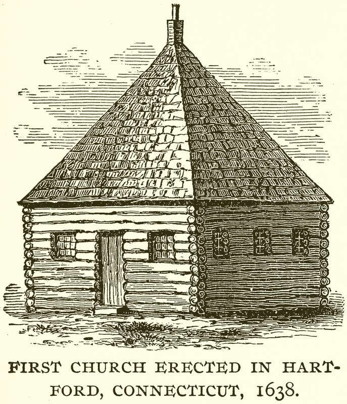 Primera Iglesia erigida en Hartford, Connecticut, 1638 de English School