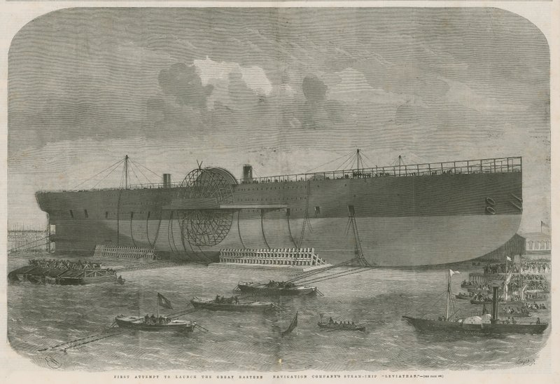 Primer intento de lanzamiento del barco de vapor Leviathan de la compañía de navegación Great Eastern de English School