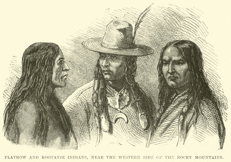 Indios Flatbow y Kootanie, cerca del lado occidental de las Montañas Rocosas de English School