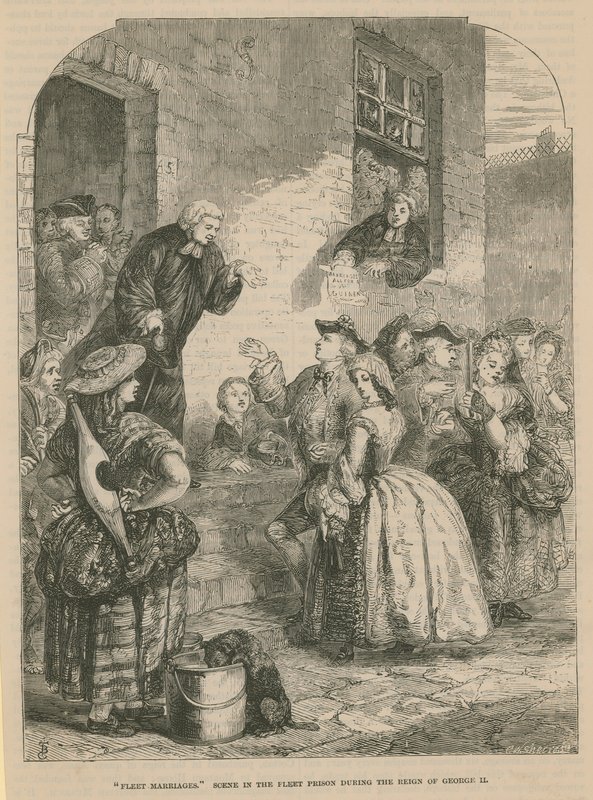 Matrimonios en Fleet; escena en la prisión de Fleet durante el reinado del Rey Jorge II de English School