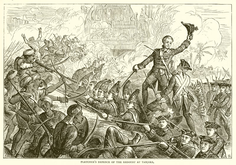 Defensa de Fletcher del reducto en Tanjore (1771) de English School