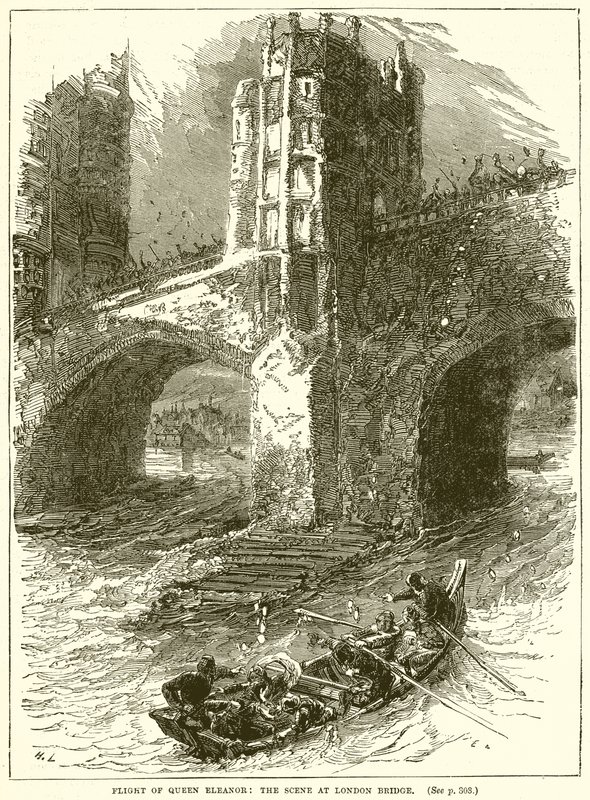 Huida de la Reina Leonor: La escena en el Puente de Londres de English School