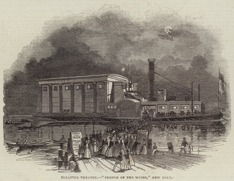 Teatro flotante, "Templo de las Musas", Nueva York (grabado) de English School