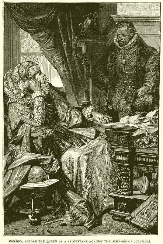 Fonseca ante la reina como protestante contra los planes de Colón de English School