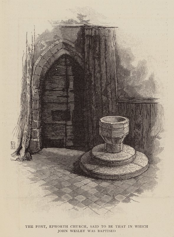 Fuente de San Andrés, Epworth, donde fue bautizado John Wesley (grabado) de English School