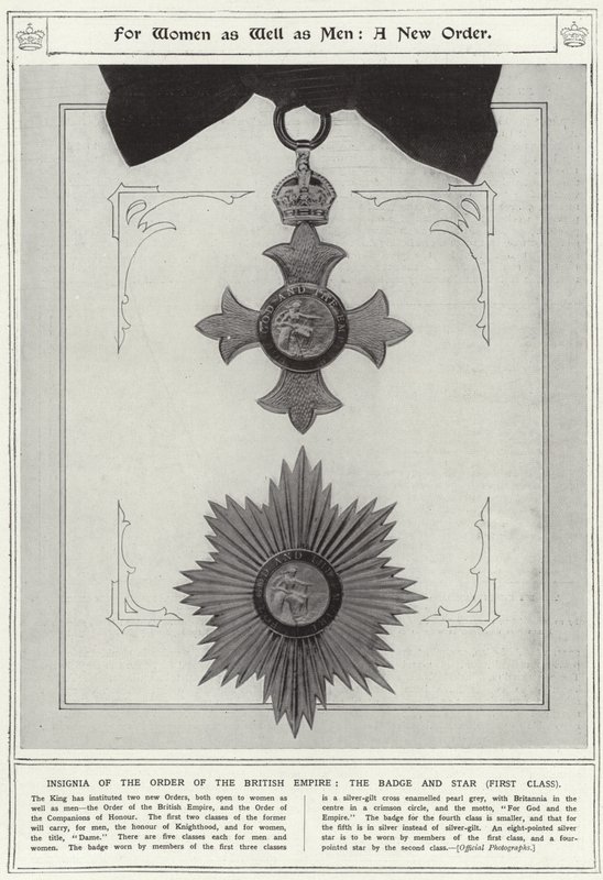 Para mujeres y hombres, una nueva orden, insignia de la Orden del Imperio Británico, la insignia y la estrella, primera clase de English School