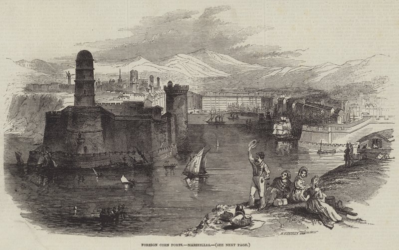 Puertos de Maíz Extranjeros, Marsella (grabado) de English School
