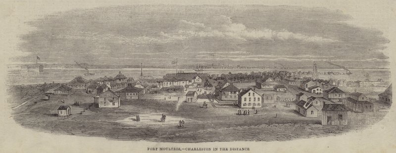 Fuerte Moultrie, Charleston en la distancia (grabado) de English School