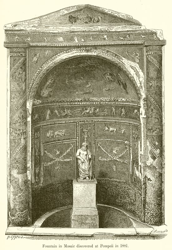 Fuente en mosaico descubierta en Pompeya en 1881 de English School