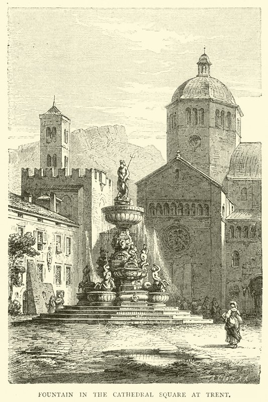 Fuente en la Plaza de la Catedral en Trento de English School