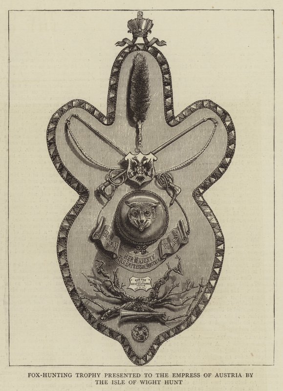 Trofeo de caza de zorros presentado a la emperatriz de Austria por la caza de la Isla de Wight (grabado) de English School