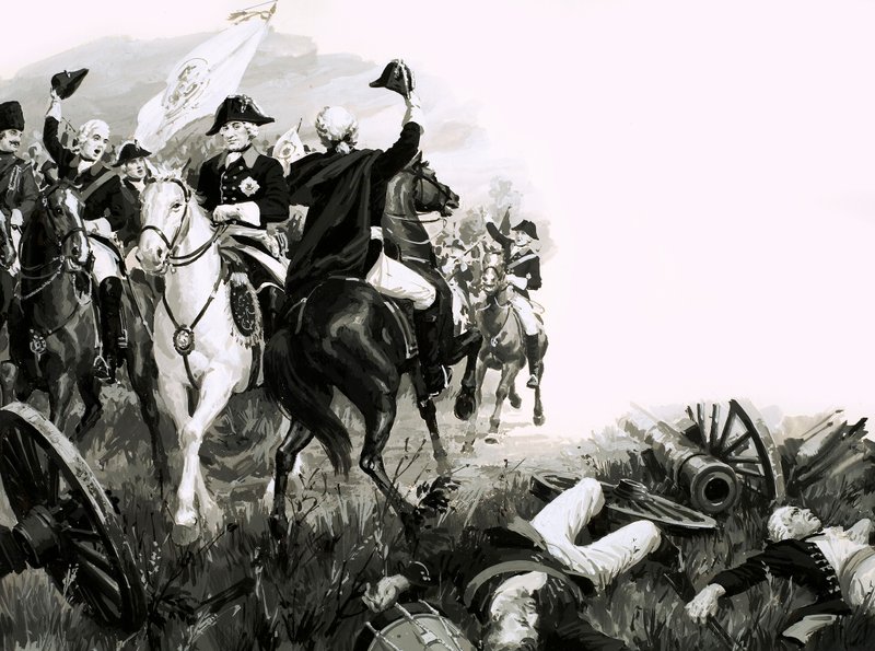 Federico el Grande, rey de Prusia, con sus tropas en batalla de English School