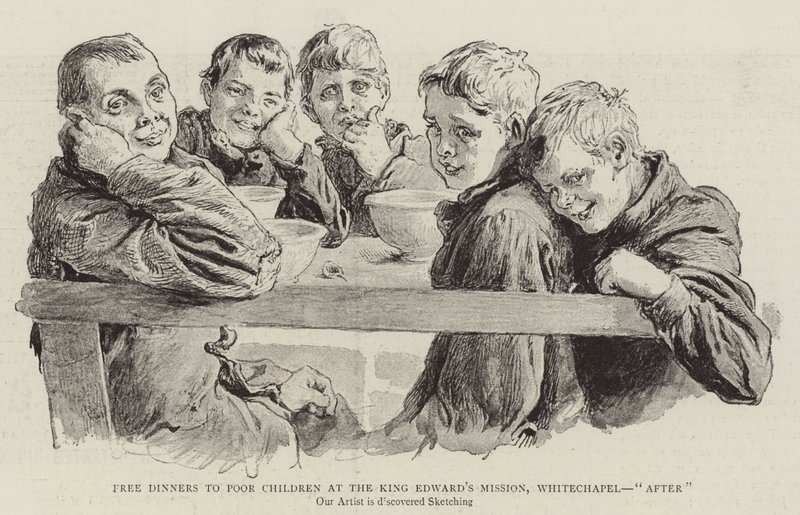 Cenas gratuitas para niños pobres en la Misión del Rey Eduardo, Whitechapel, "después" de English School