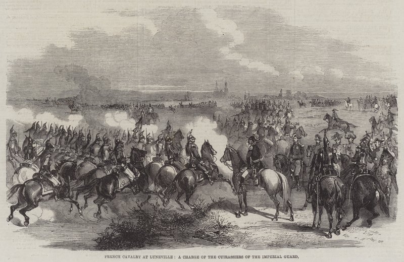 Caballería francesa en Luneville, una carga de los coraceros de la Guardia Imperial de English School