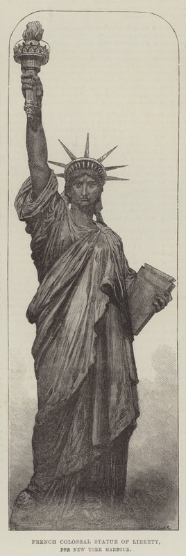 Estatua Colosal de la Libertad de Francia, para el Puerto de Nueva York (grabado) de English School